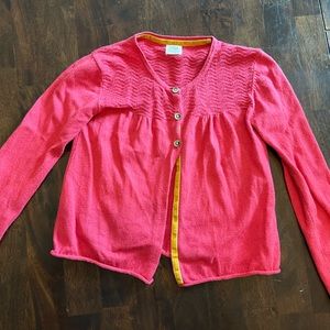 Mini Boden girls pink cardigan with golden yellow trim size 7-8